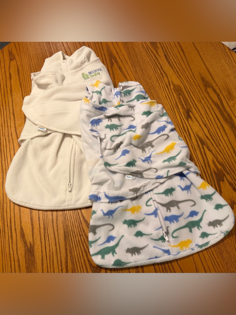 HALO SleepSack Swaddle Newborn Bundle 0-3M Fleece Dinosaur White 2 Pack